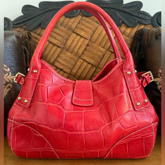 Dooney & Burke Red Croc-Embossed Shoulder Bag - Picture 4 of 9